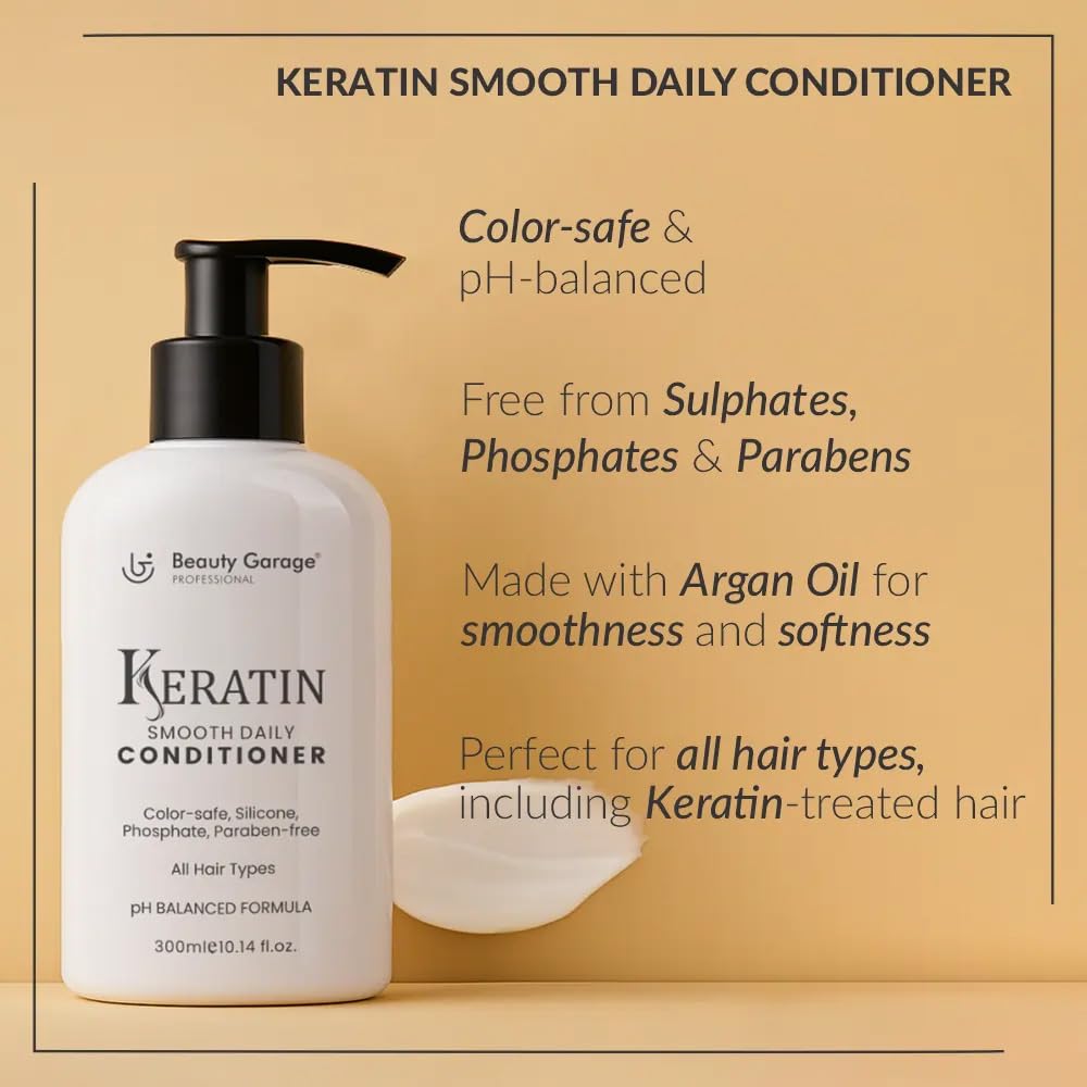 Beauty Garage Keratin Sulfate Free Moisturizing Smooth Daily Conditioner 300ml Frizz Control Perfect Smooth and Shine To Maintain Your Straight Hair