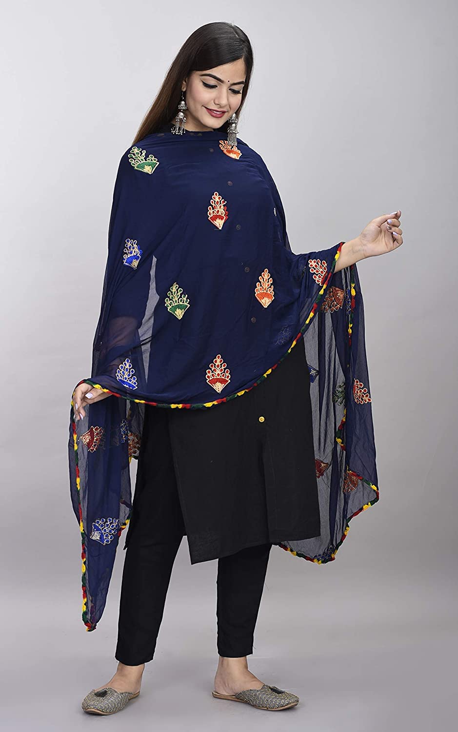 DIAMO Women's  Phulkari Chiffon Dupatta