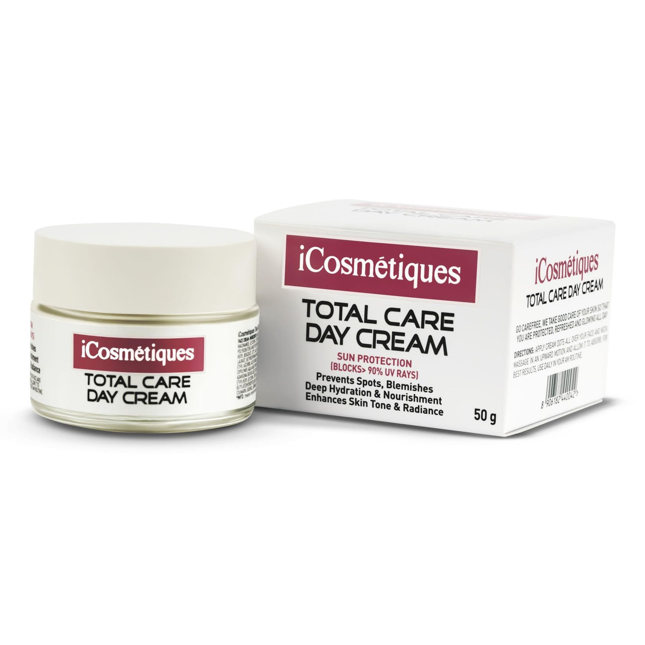 iCosmetiques Day Cream |Vitamins B3, C, E |Shea Butter & Glycerin |SPF Protection with 4 Sunscreens for Glowing Skin |Mineral Oil & Silicone Free |Unisex Total Care Formula |50g