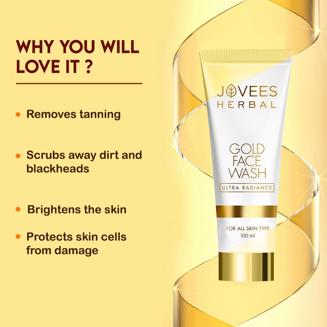 Jovees Herbal Ultra Radiance Gold Face Wash Gives Clear, Nourished & Hydrated Skin, Reduce Dark Spot And Improves Skin Texture | For All Skin Types 100ml (pack of 3)