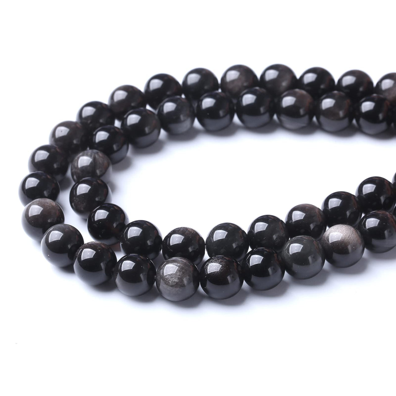 32pcs 12mm AAA Natural Obsidian Stone Beads Gemstone Round Loose Beads for Jewelry Making DIY Bracelet Crystal Energy Healing Power Stone (Sliver Color Obsidian Stone, 12mm) Sliver Color Obsidian Stone