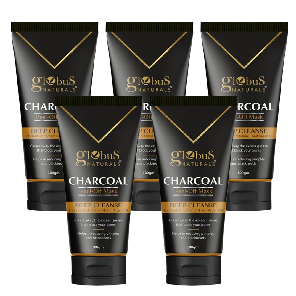 Globus Naturals Anti Pollution & Anti Acne Charcoal Peel Off Mask, Detoxifying Face mask, Fights Pollution and De-Tans skin, For Women & Men with Oily & Acne Prone Skin, 100 gms, Pack Of 5