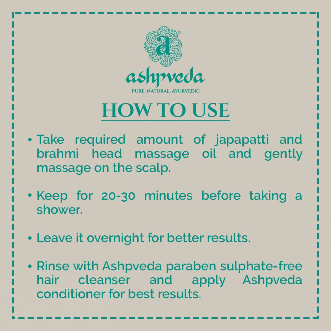 Ashpveda Japapatti & Brahmi Head Massage Oil | Essential Ayurvedic Herb Enriched Oils for Headache Relaxation & Stress | Natural Hair Growth & Shine, (30 ml)