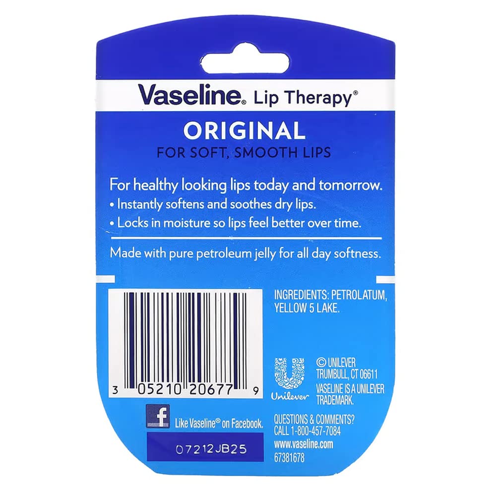 Vaseline Original Lip Therapy Lip Balm For Soft, Smooth Lips 7G (Product Of Usa), White