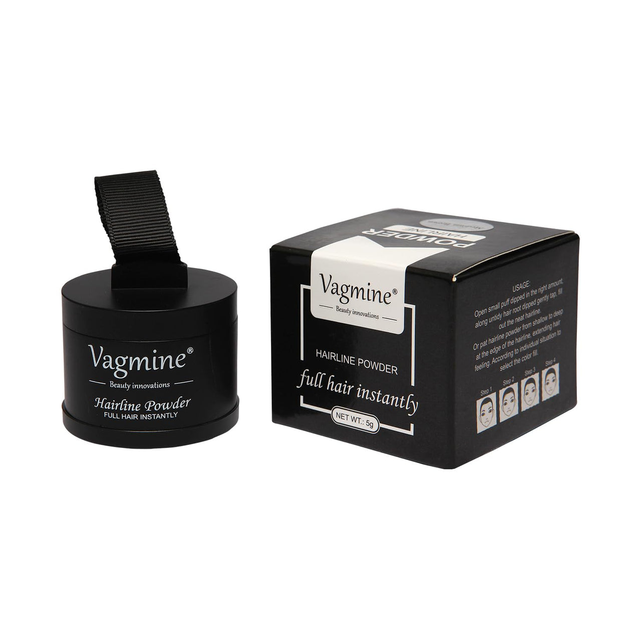 VAGMINE Hair Line Powder for Hair & Beard – Root Concealer & Gray Hair Coverage for Men and Women Medium Brown 5g