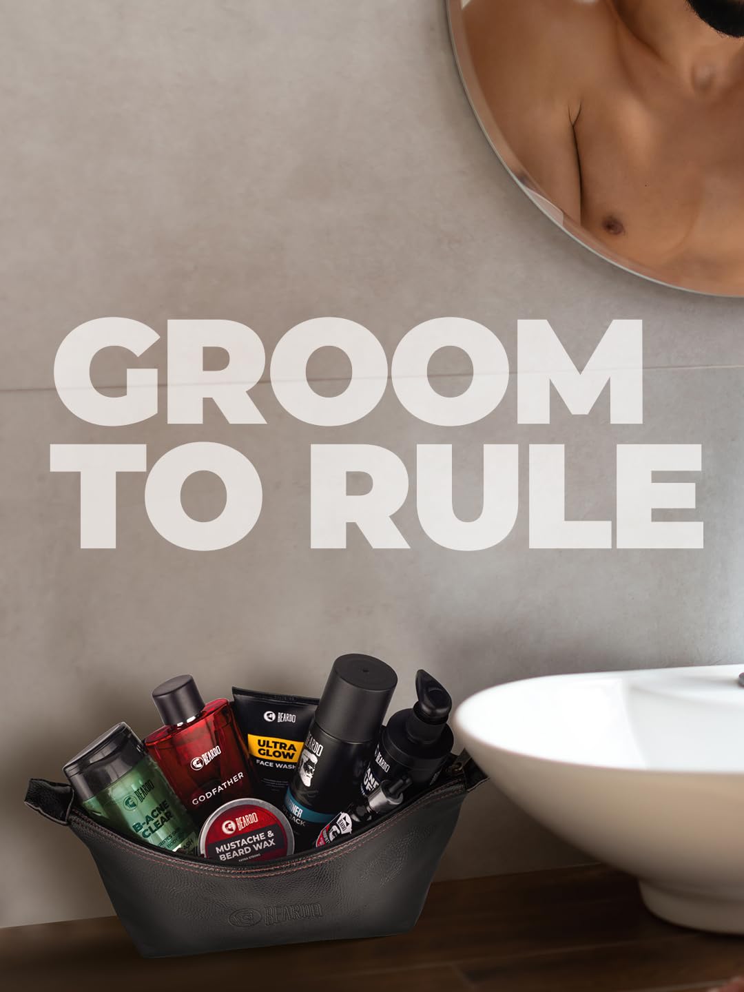 Beardo Travel Pouch for Accessories|Stylish Toiletry Organizer Kit for Men & Women||Vegan Leather Waterproof Cosmetic Bag for Travel Essentials, 22 x 15.4 x 15.4 Centimeters, Black