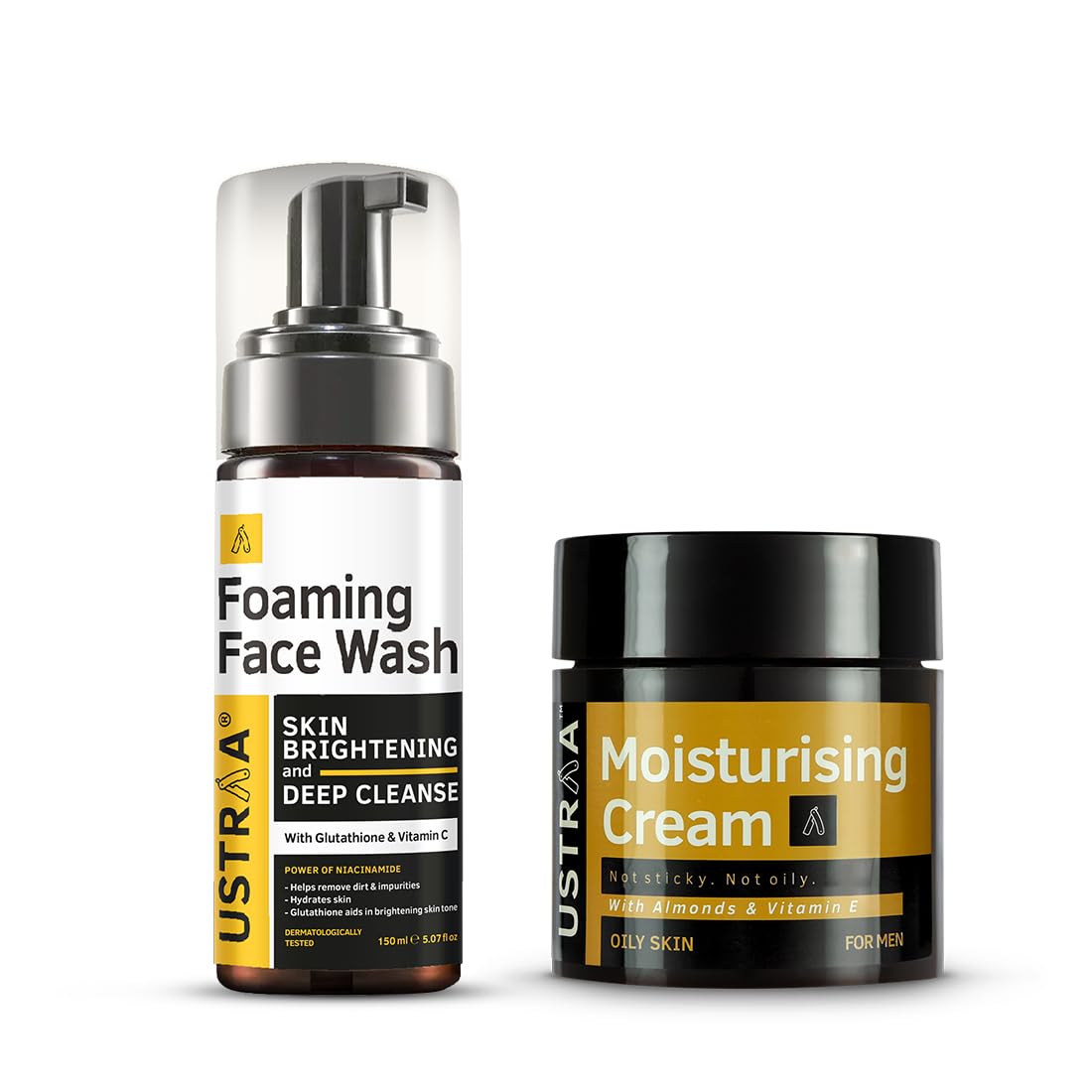 Ustraa Bright & Oil-free Combo - Foaming Face Wash - For Skin Brightening - 150 ml | Helps Prevent Blackheads | NO SLS & Moisturising Cream - Oily Skin - 100g | Quick Absorption | with Shea Butter