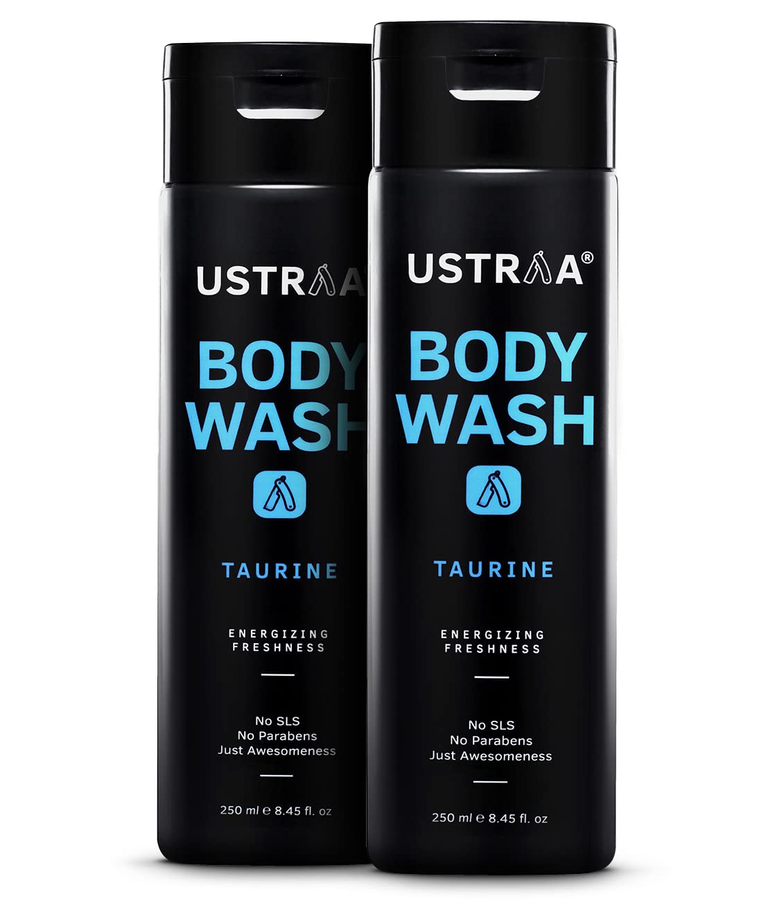 Ustraa Body Wash - Taurine - 2 x 250 ml (Pack of 2) - For Men | Menthol Cooling, Energizing freshness & No Post-Shower Dryness, Intense Foaming without Sulphates | Suitable for all Skin Types