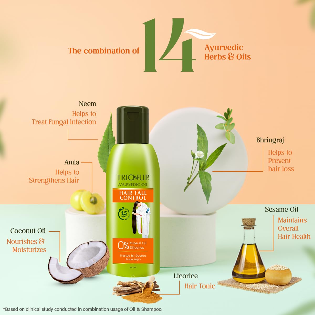 Trichup Ayurvedic Hair Fall Control Oil | No Mineral & Paraben- Pack of 3 x 100ml