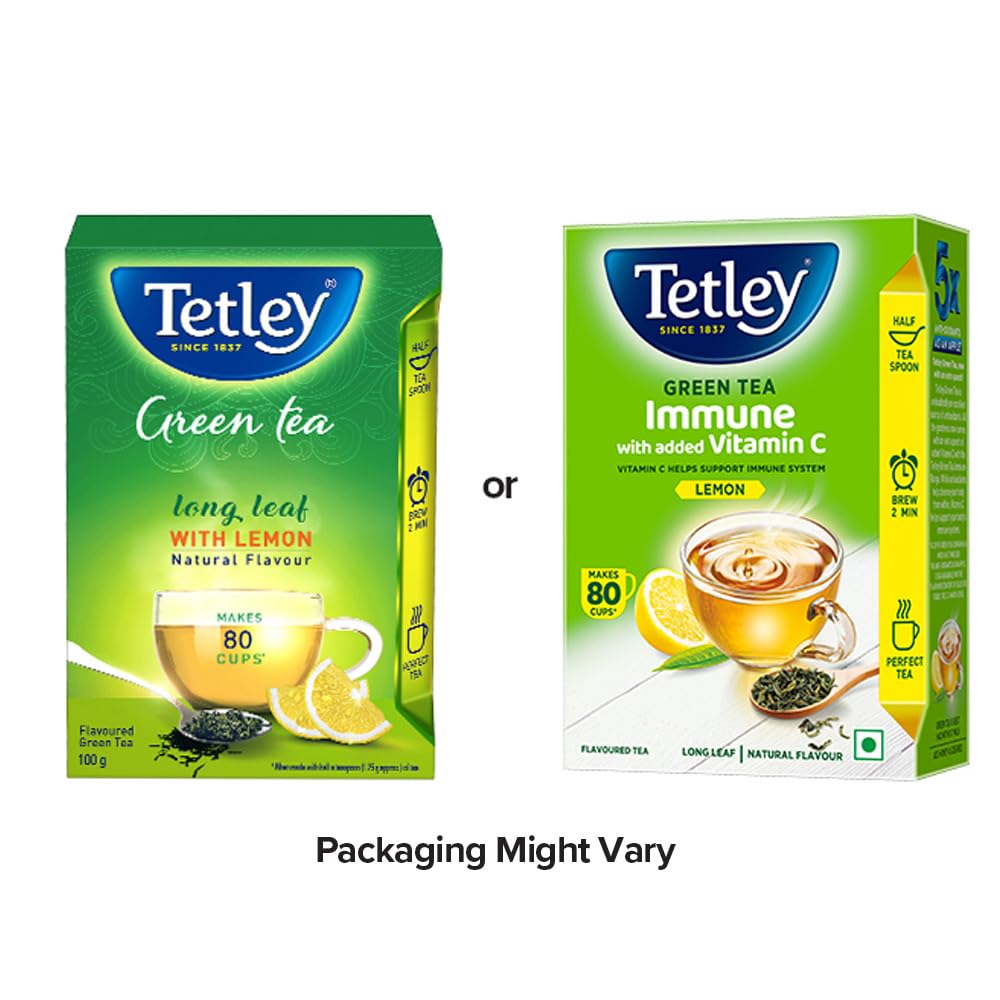 Tetley Loose Green Tea Leaves 100g, Lemon Flavour, Immune With Added Vitamin C, Makes 80 Cups, Long Leaf Tea, 5X Antioxidants As An Apple