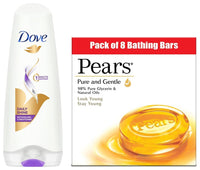 Pears Pure And Gentle Bathing Bar, 125g (Pack Of 8) & Dove Daily Shine Conditioner, 180ml
