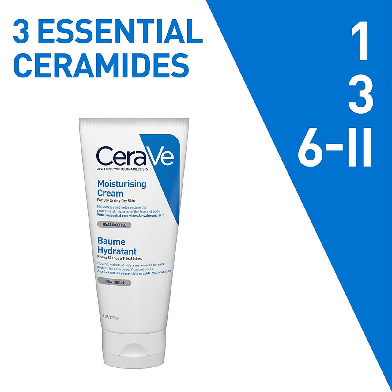 CeraVe Moisturizing Cream For Dry To Very Dry Skin (177ml) - Formulated with 3 Essential Ceramides And Hyaluronic Acid | Non-Comedogenic Moisturizer For Face and Body