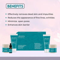 Jovees Herbal Glycolic Acid & Niacinamide Whitening Facial Kit For Brighter & Hydrated Skin | Kit for Improves Uneven Skin Tone, Dark Spots & Dullness 215g (Multiple Use)