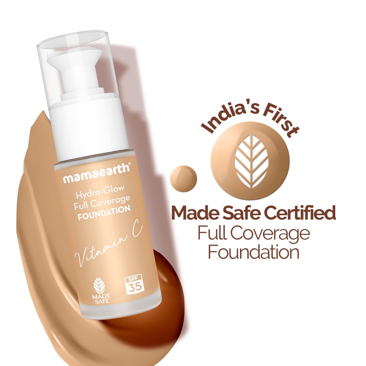 Mamaearth Hydra-Glow Full Coverage Dewy Finish Liquid Foundation With Vitamin C & Turmeric- 30 Ml|Full Coverage|Gives 3X Instant Glow|12-Hour Long Stay & Hydration|Spf 35|Non-Drying (05 Beige Glow)