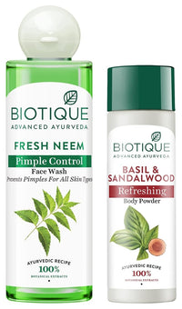 Biotique Bio Neem Purifying Face Wash, 200ml & Bio Basil & Sandalwood Refreshing Body Powder, 150g