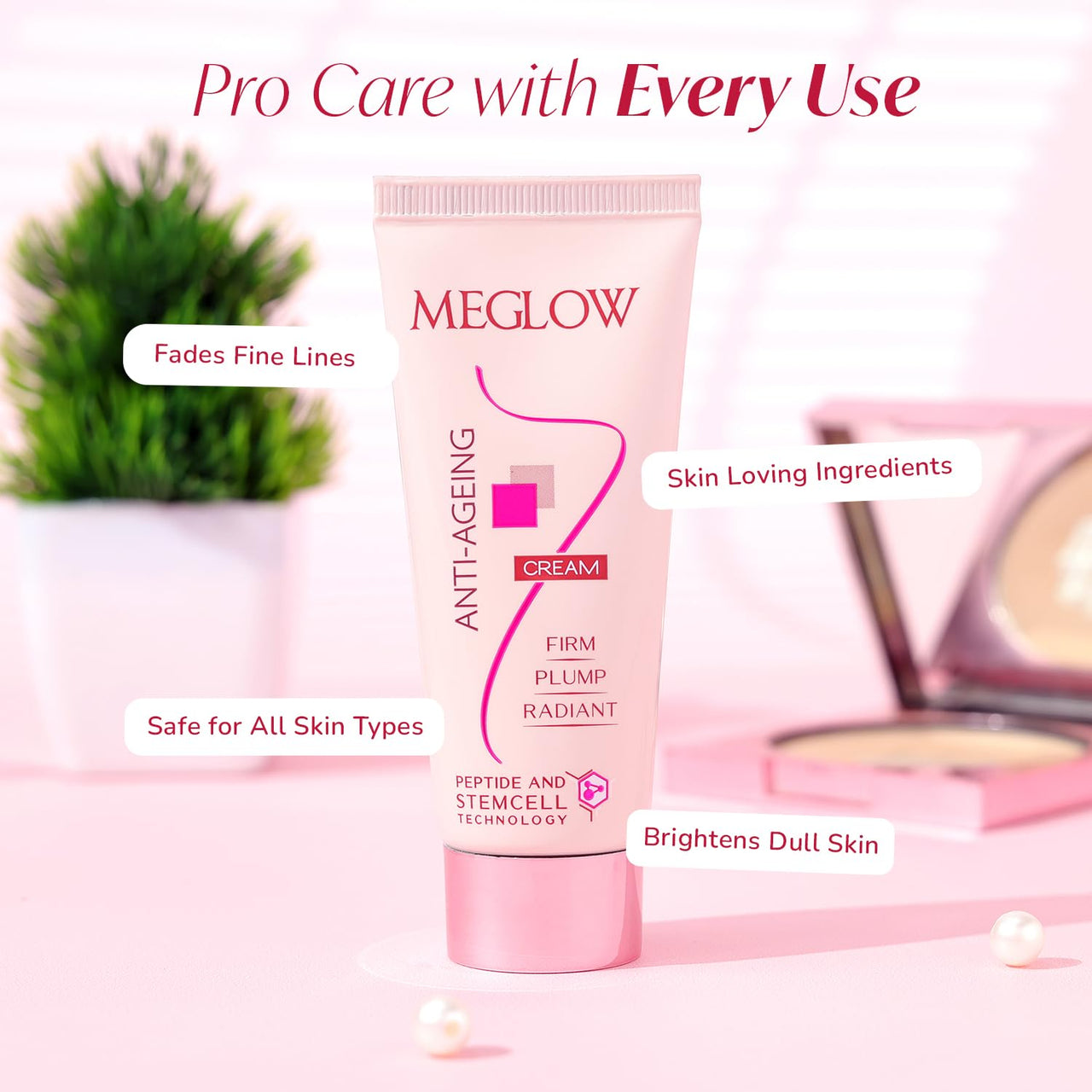 Meglow Anti Ageing Cream 30 gm Combo Pack of 2 with Pure Radiance|High Potency Peptides Firming Helps Hydrating, Toning, Brightens and Rejuvenating Dull Skin