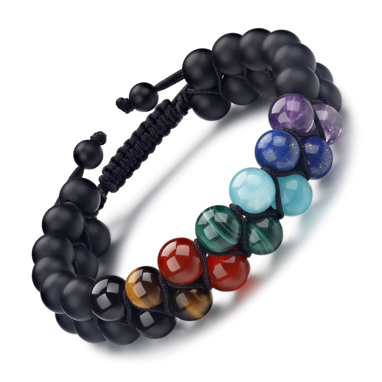 Mens Crystal Bracelet, GENASTO 7 Chakra Bracelet with Real Stones Tigers Eye Obsidan Amethyst Malachite Amazonite Lapis Lazuli Red Agate Beads Bracelets for Multi Healing Protection Balance