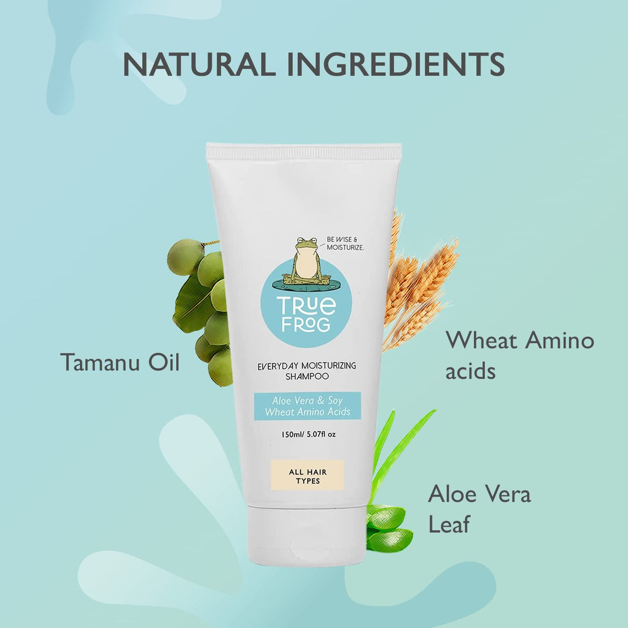 True Frog Everyday Moisturizing Shampoo To Repair Damaged hair and Reduce Frizz, Deeply Moisturizes With Aloe-Vera Extract For All Hair Types, SLS free, Paraben-free & Silicone-free - 150 ml