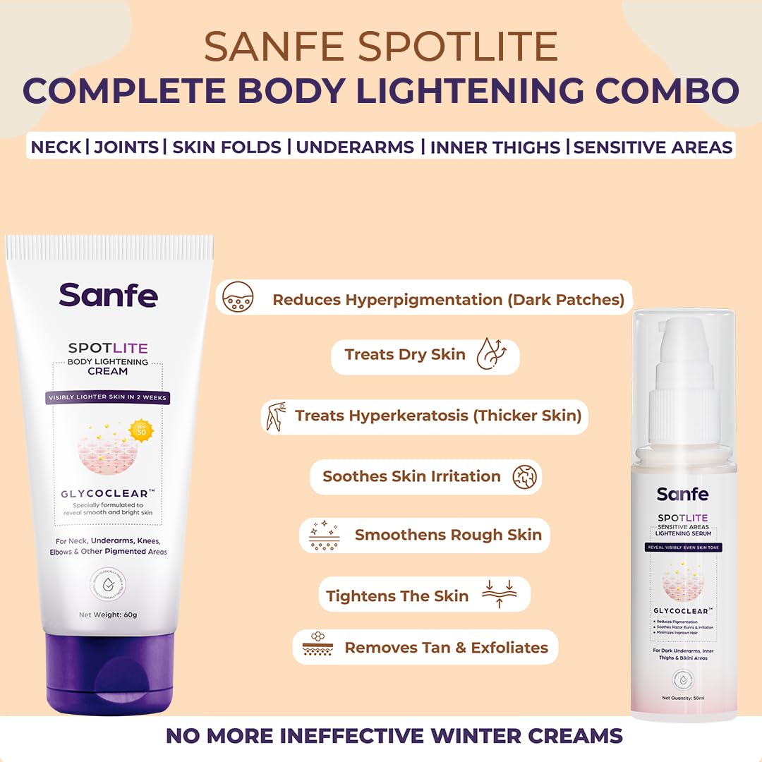 Sanfe Spotlite Body Kit | Lightens Overlooked Areas | Brightens Intimates | Non Toxic | 6 In 1 Glo Cream | Spotlite Serum