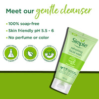 Simple Kind To Skin Refreshing Face Wash 150 ml | 100% soap-free gentle cleanser for sensitive, dry & oily skin, for women & men
