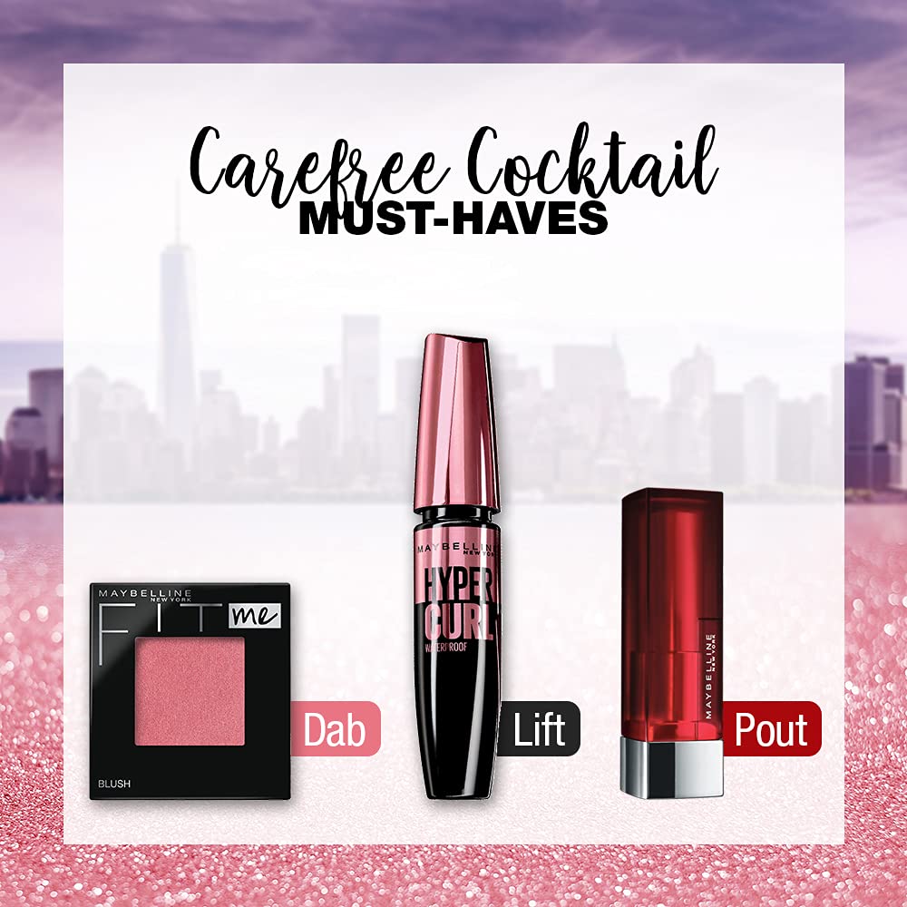 Maybelline Insta Weddings Carefree Cocktail Makeup Kit, Hypercurl Waterproof Mascara, Fit Me Blush, Color Sensational Creamy Matte Lipstick - Rich Ruby, Pack Of 1