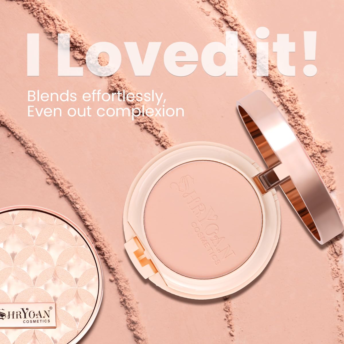 Shryoan 2 IN 1 Oil Control Compact Powder Full Coverage White Tone with Mirror Fair Skin Matte Finish Double Beige Shades with Oval Makeup Brush (SH02)