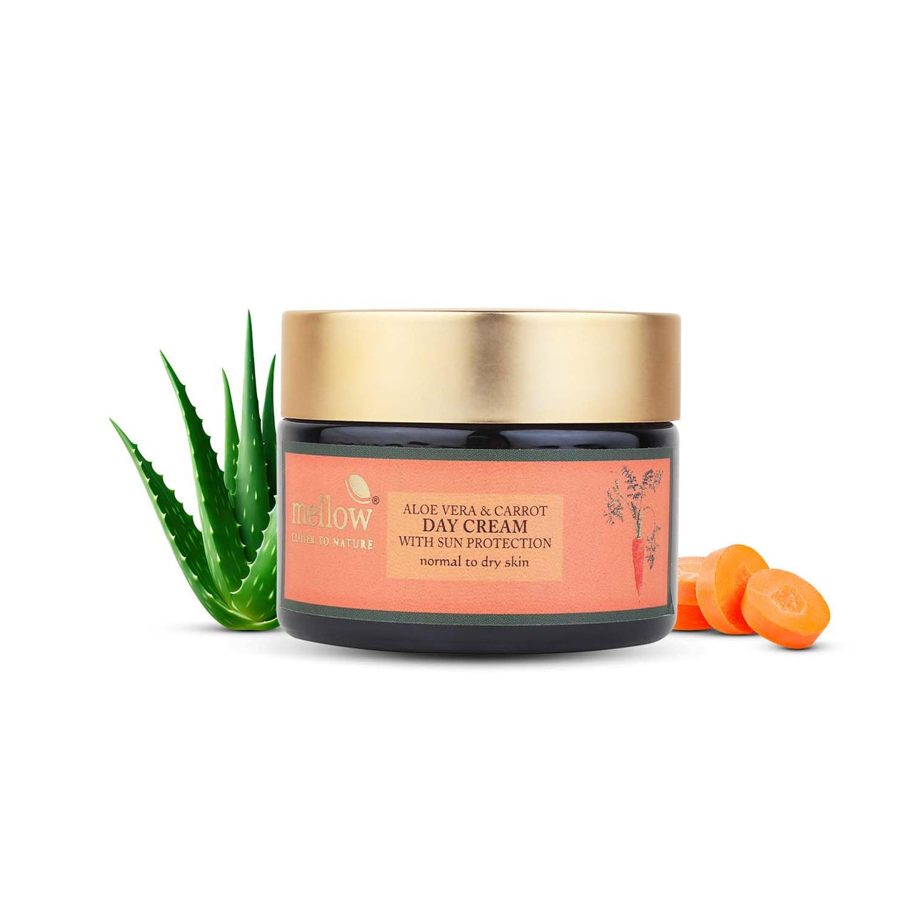 Mellow Herbal Face Cream with Aloe Vera & Carrot for Smooth, Silky & Healthy Skin, Lightweight Day Sunscreen Moisturizer for Normal to Dry Skins, Sun Protection from UVA & UVB Rays [50 Gm]