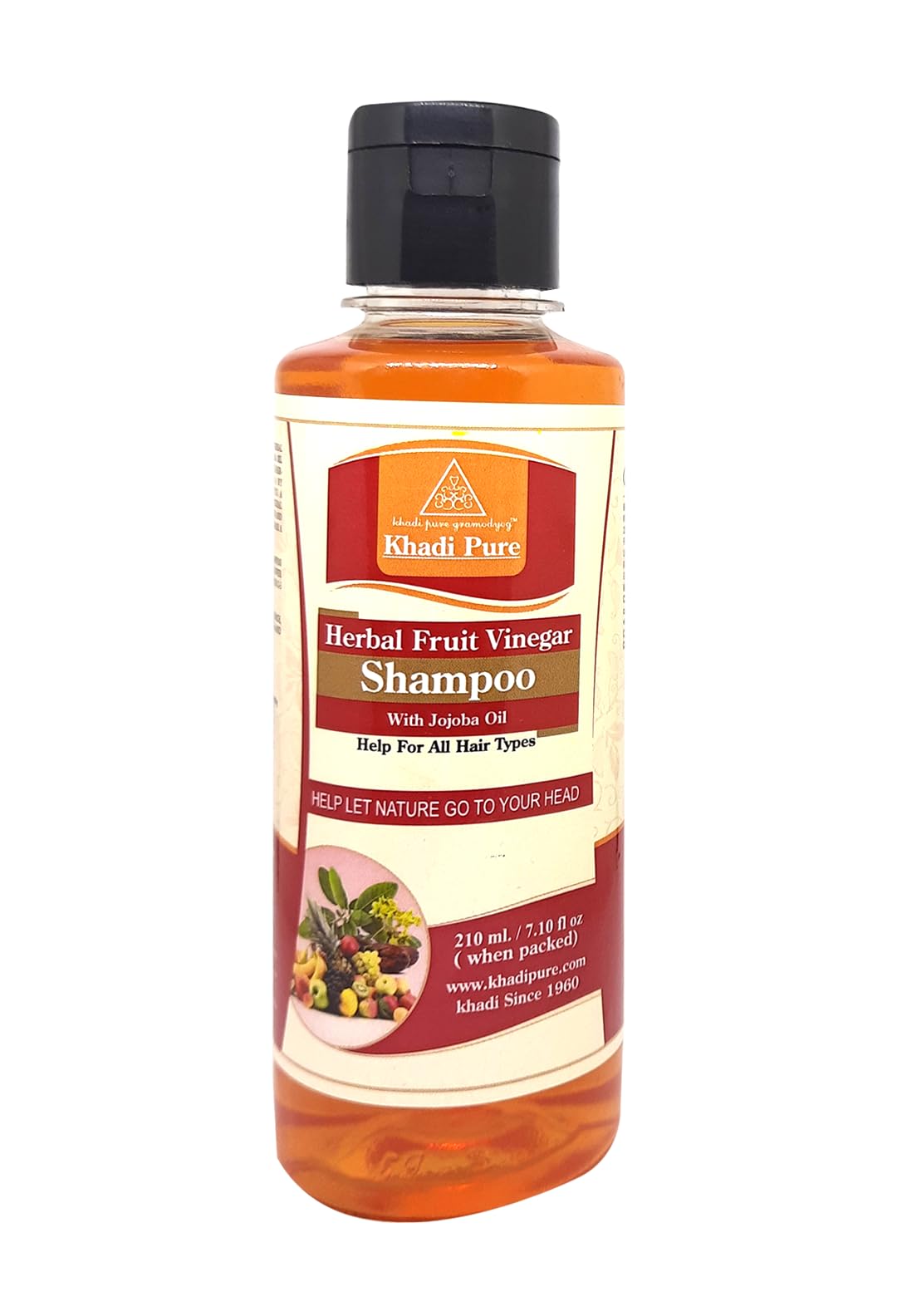 Khadi Pure Herbal Fruit Vinegar Shampoo/Hair Cleanser With Jojoba Oil, 210 ml