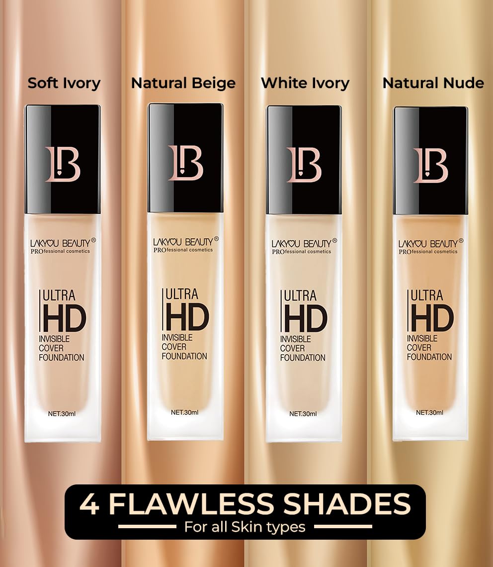 Lakyou Beauty Ultra HD Invisible Cover Foundation | Seamless Blend | High Definition Finish | Lightweight & Long-Lasting | Shade-03(Natural Beige)) | 30ml
