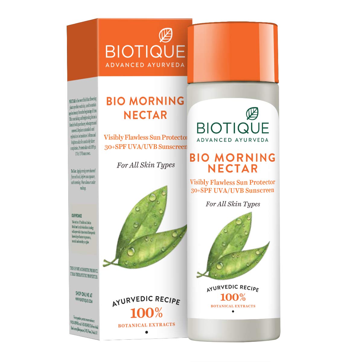 Biotique Bio Morning Nectar Sunscreen Ultra Soothing Face Lotion, SPF 30+, 120ml & Biotique Bio Morning Nectar Visibly Flawless Skin Moisturizer, 120ml