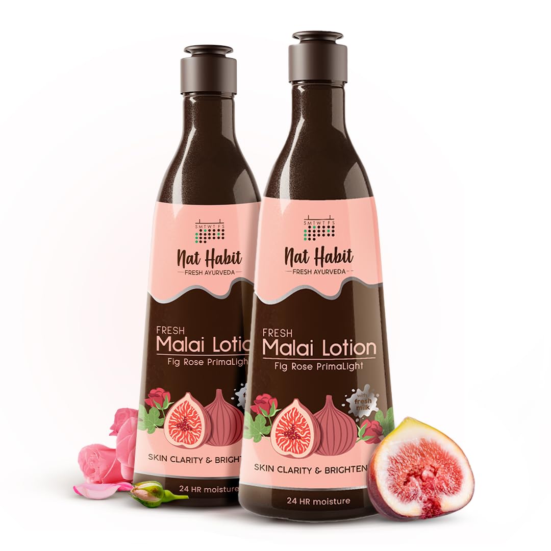 Nat Habit Fresh Whipped Body Lotion, Fig Rose PrimaLight Fresh Malai Lotion, For Skin Brightening & 24HR Moisture Protection, 250 ml (Pack of 2)