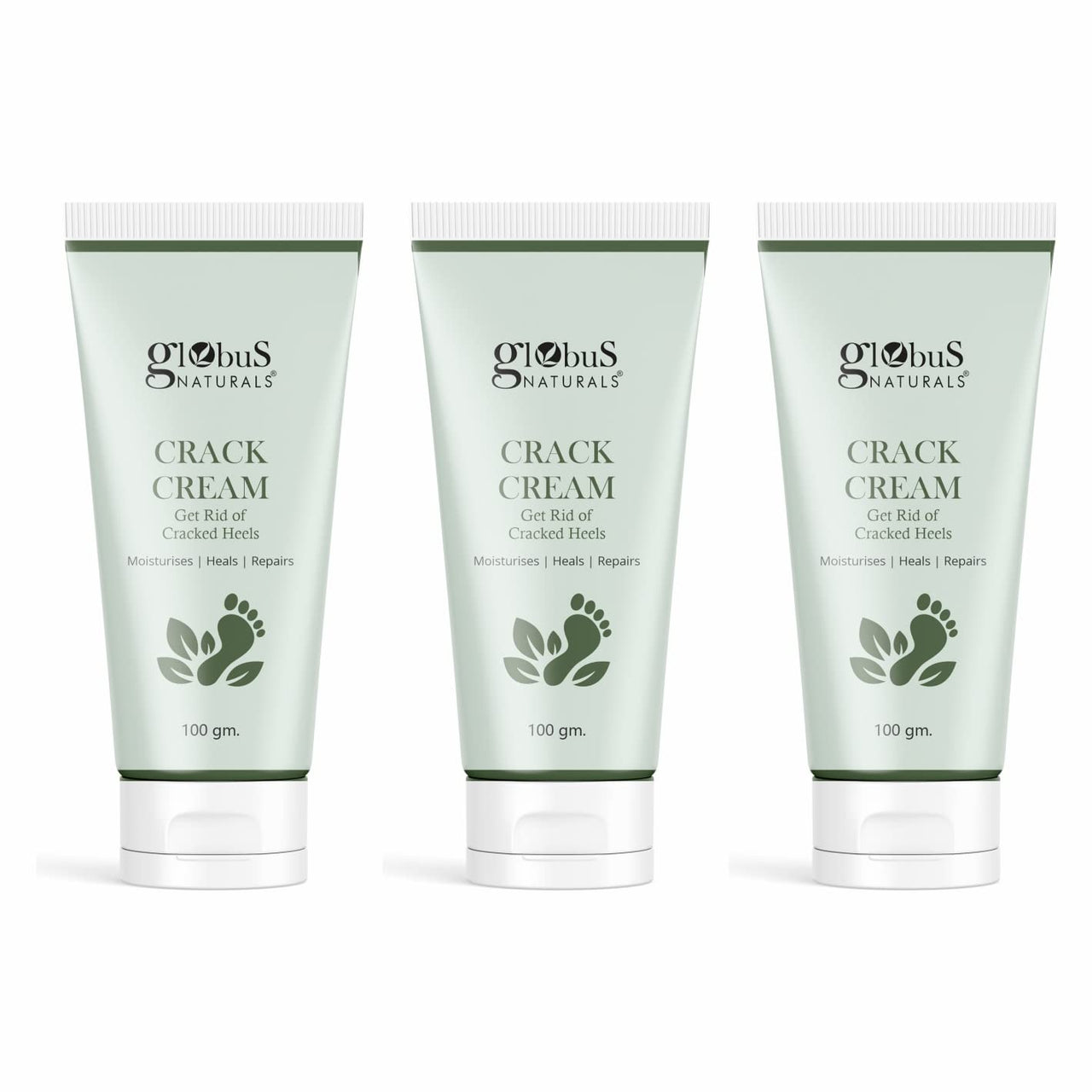 Globus Naturals Crack Cream for Dry Cracked Heels & Feet Enriched with Aloe Vera, Almond & Anantmool, Suitable For All Skin Types, 100g (pack of 3)