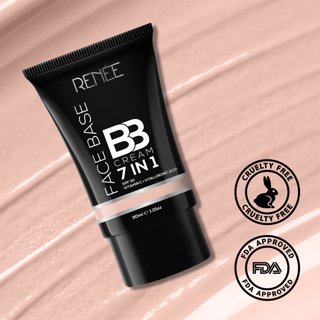 RENEE Face Base BB Cream 7 in 1 with SPF 30 PA+++, Enriched with Hyaluronic Acid, Vitamin C, Hydrates, Nourishes & Smoothens Skin Texture, Sesame 30ml