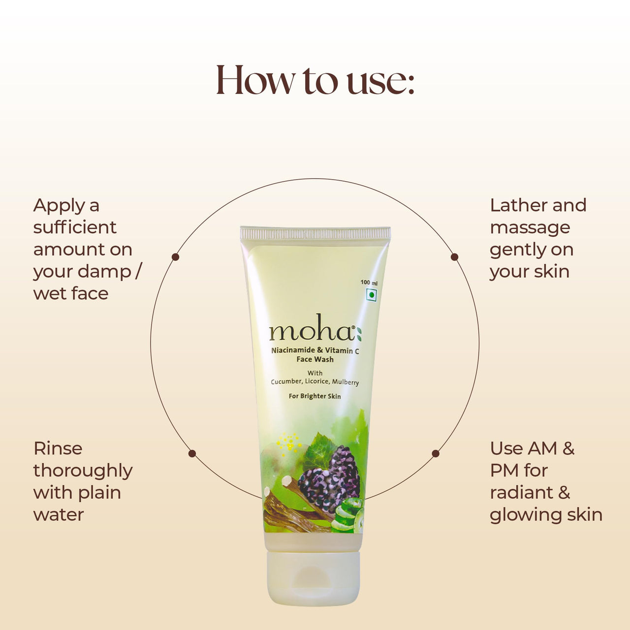 Vedistry Moha: Niacinamide & Vitamin C Brightening Face Wash | Hydrating Cucumber & Dark Spot Reducing Licorice | Glowing Skin | Unisex | 100 Ml