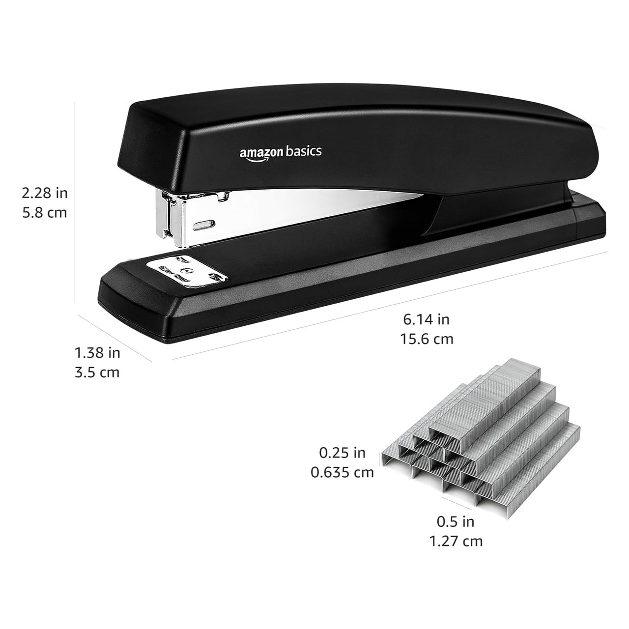 Basics Stapler with 1000 Staples, Office Stapler, 25 Sheet Capacity, Non-Slip, Black 1-Pack