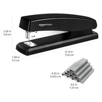 Basics Stapler with 1000 Staples, Office Stapler, 25 Sheet Capacity, Non-Slip, Black 1-Pack
