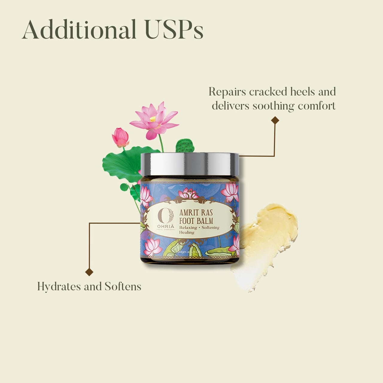 Ohria Ayurveda Amrit Ras Foot Balm | Relaxing, Softening, & Healing Foot Care | Hydrates & Softens Cracked Heels | Infused with Sesame, Almond, Cow’s Ghee & Essential Oils for Relaxation | All Skin Types| For Men & Women- 25g