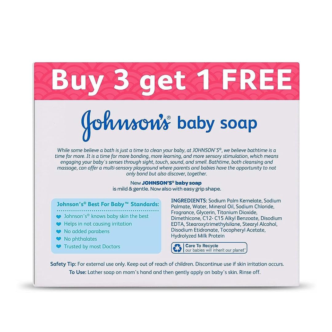 Johnson & Johnson Baby Soap For Bath Combo Offer Pack, 100G (Buy 3 Get 1 Free) & Johnson's Baby Cream For Summer, 100G