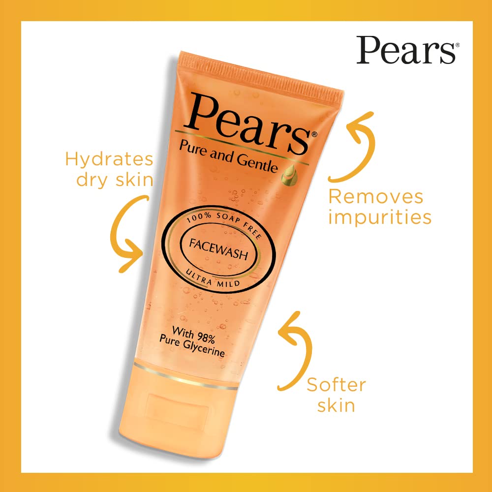 Pears Pure and Gentle Daily Cleansing Facewash, Mild Cleanser With Glycerine, Balances Ph, 100% Soap Free, 60 g