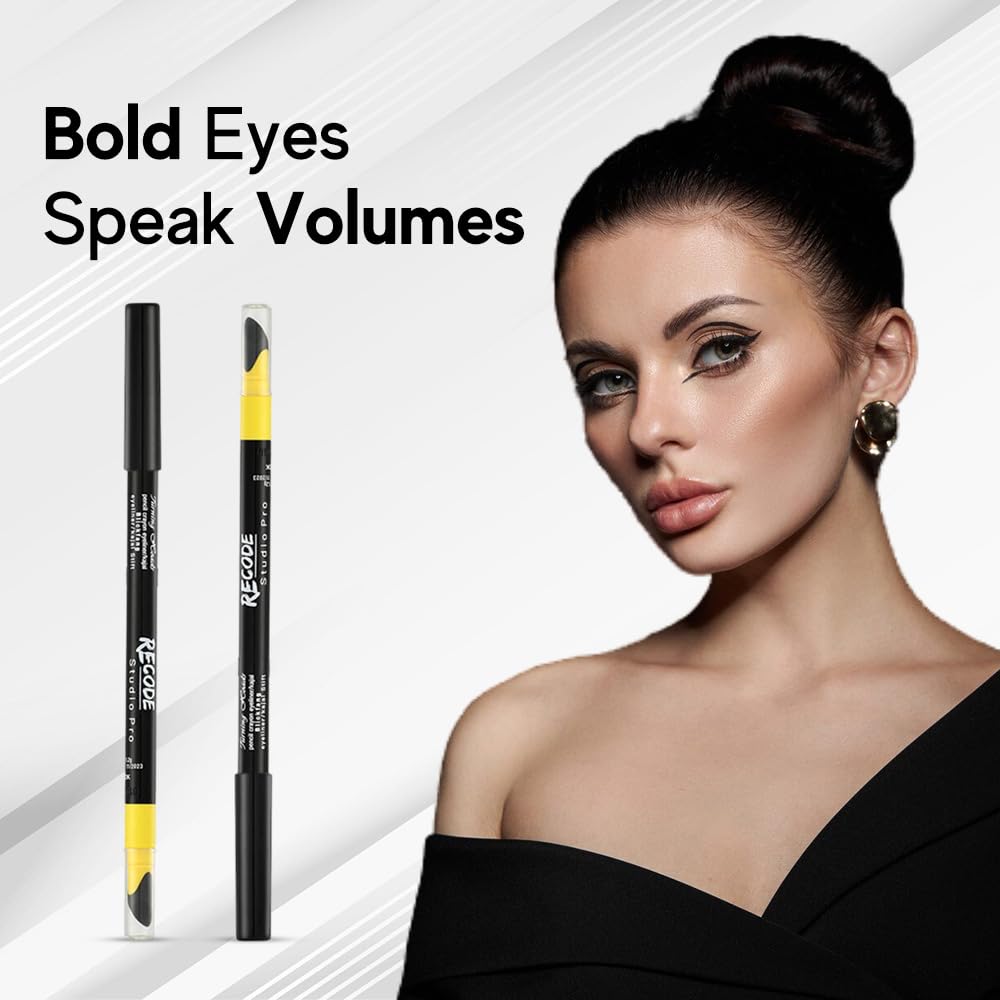 recode Turning Heads Crayon Gel Matte Eyeliner Pencil Cum Kajal Pencil Comes With Smudger On Other Side, Longlasting, Water-Proof & Smudge-Proof Formula, Black, 1.2Gm