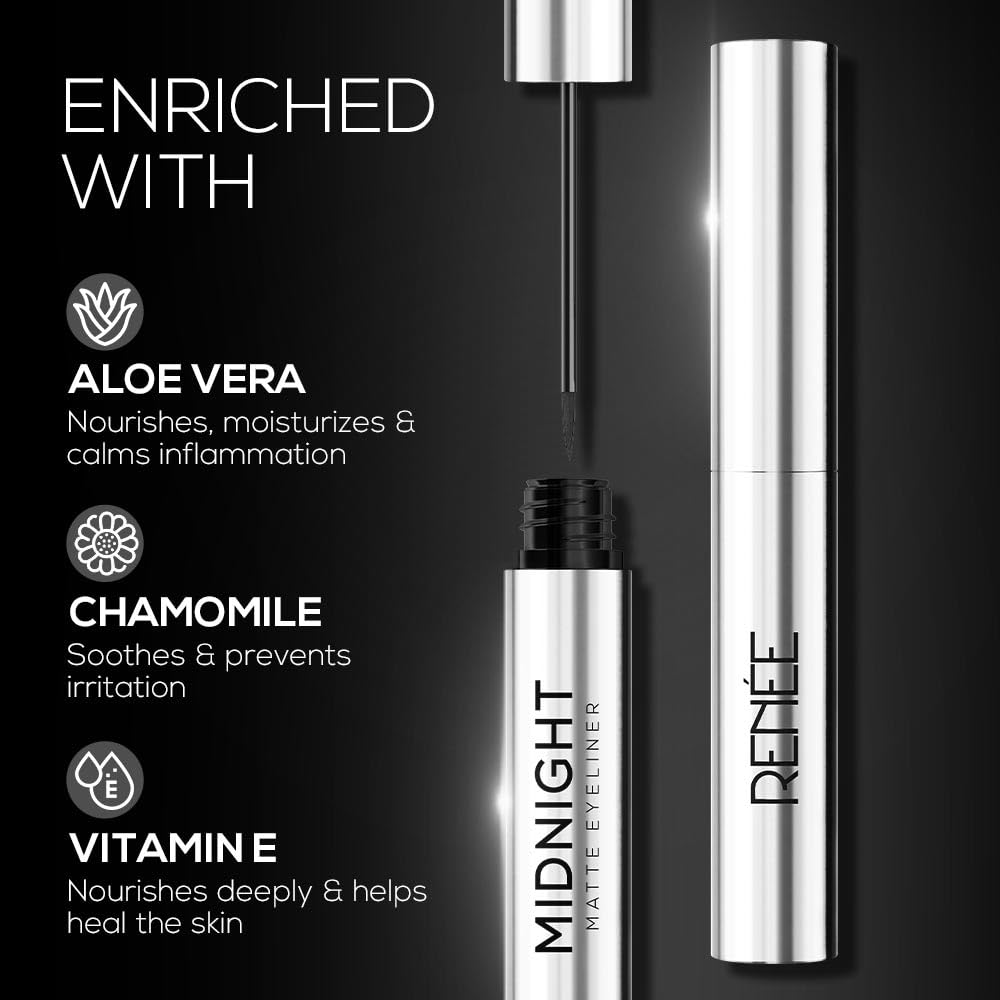 RENEE Midnight Matte Eyeliner | Darkest Black | Long Lasting | Smudge-Proof | Waterproof Formula | One-Swipe Application | Intense Pigment | Enriched with Vitamin E | Chamomile | Aloe Vera | 2.5ml