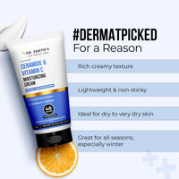 Dr. Sheth's Ceramide & Vitamin C Moisturizing Cream|For Dry To Very Dry Skin|Brightens & Strengthens Skin Barrier|48Hr Deep Hydration|Non Sticky|Biomimetic Ingredients|For Men & Women's |50G