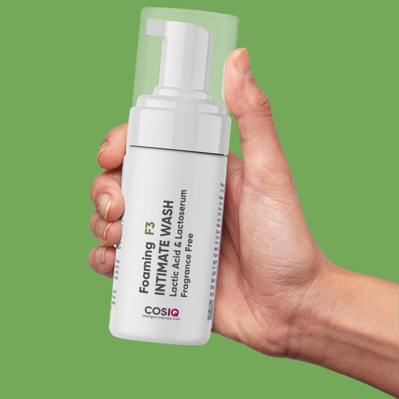 Cos-IQ Foaming F3 Intimate Wash, 100ml | Fragrance-Free Hygiene Wash with Lactic Acid & Lactoserum | Prevents Itching, Irritation & Dryness | Soothes Intimate Skin | Suitable for All Skin Type