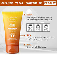 Conscious Chemist® Sunscreen SPF 50 | 150g | Sunscreen for Oily Skin, Instant Cooling, De-tan SPF Body Lotion, Niacinamide with Ceramides & Betaine, UVA/UVB Protection, Reduces Dark Spots, All Skin Types - Body Guard