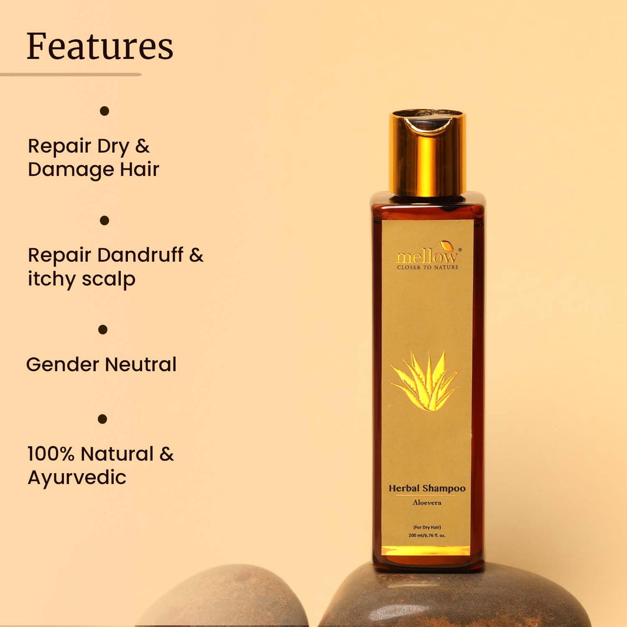 Mellow Herbals Aloe Vera Shampoo | Hydration & Damage Repair | Amla, Reetha, Shikakai & Bhringraj | Sulfate & Paraben-Free | Ayurvedic Hair Care | 100ml