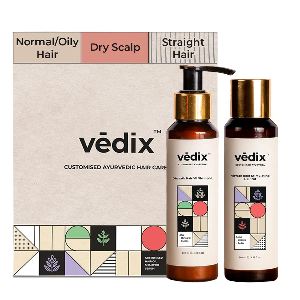Vedix Ayurvedic Hair Care Combo Pack, Customized Anti Hair Fall Shampoo and Hair Oil for Normal/Oily Hair with Dry Scalp & Straight Hair - 200 ml