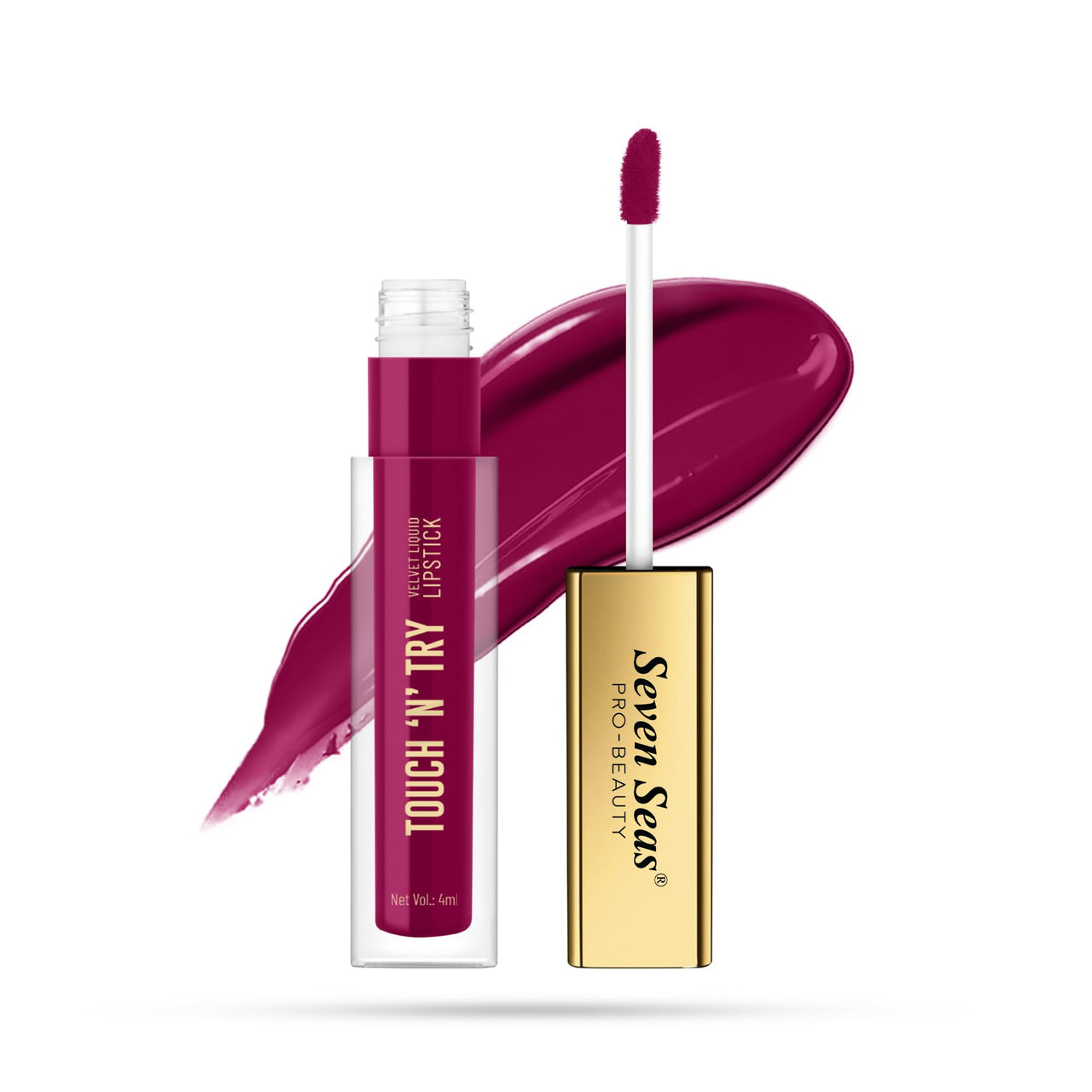 Seven Seas Touch N Try Velvet Liquid Lipstick | Matte Finish | One Swipe Application | Non Transfer | Water Proof | Liquid Lipstick for Women | Long Lasting Stay Up to 8 Hours (27, 4ML)