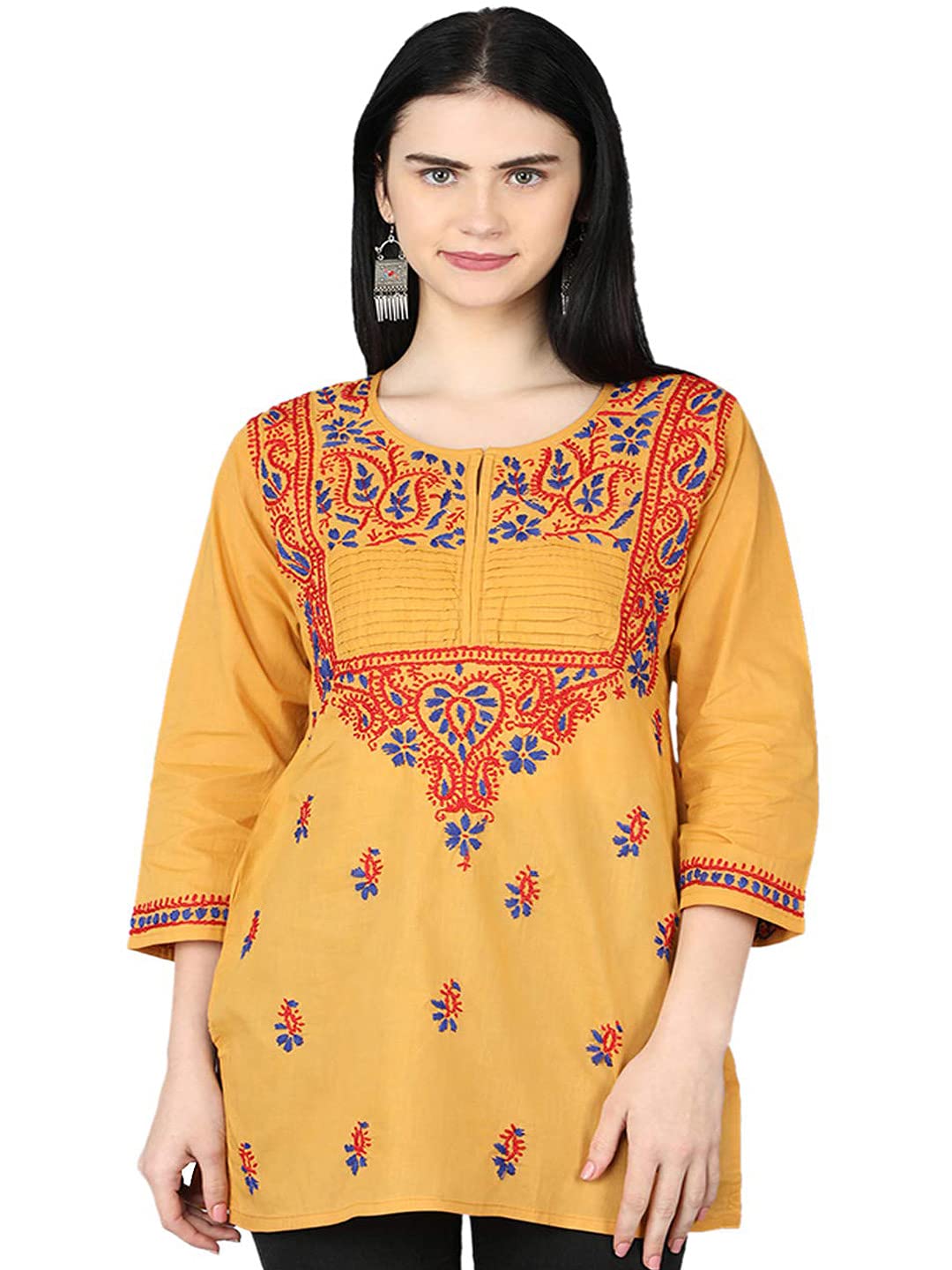 Ada Women's  Cotton Top Hand Embroidered Lucknowi Chikankari Tunic Kurti