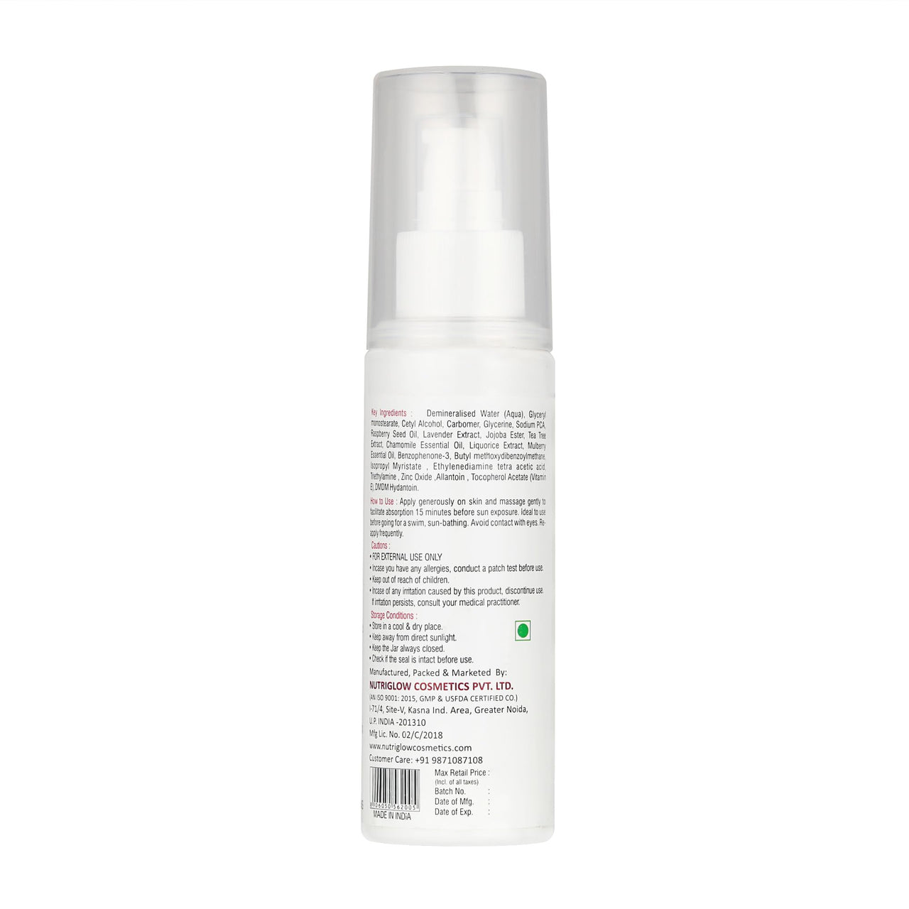 NutriGlow Sunscreen Lotion SPF 40 & PA+++, Non-Greasy, with Broad Spectrum, UVA & UVB Blue Light Protection, for Men & Women All Skin Types, 120ml (Pack of 2)