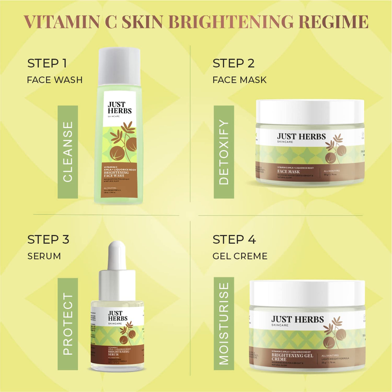 Just herbs Amla Vitamin C Face Serum For Glowing Skin & Brightening,Reduce Dark Spots - Suitable for All Skin Types Men & Women - 30ml